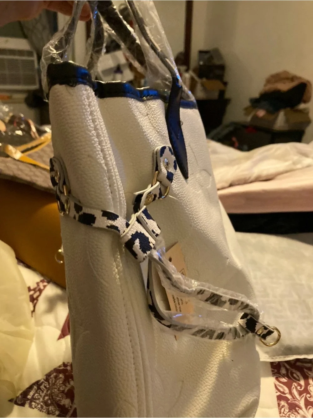 White Women's Leather Tote Bag